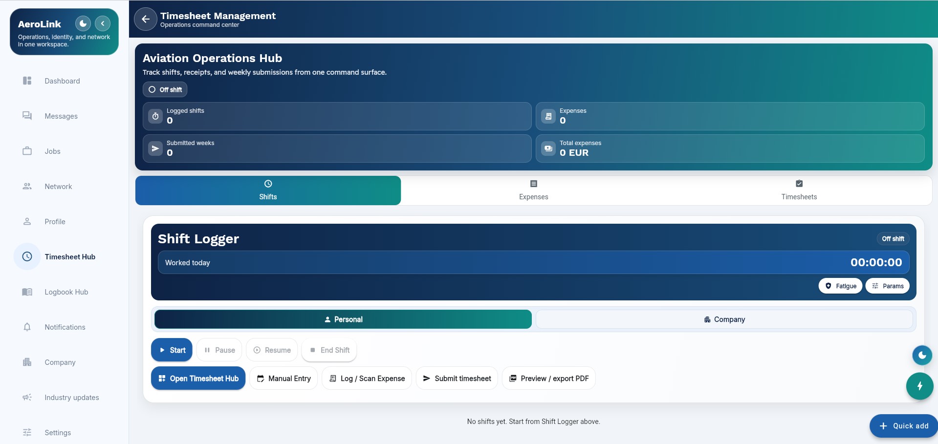 AeroLink timesheet hub